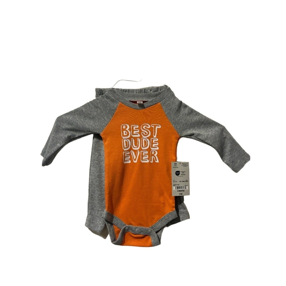 JCPenney Baby Boy 3M Best Dude Ever Bodysuit and Pants Set‎ Orange Gray NEW